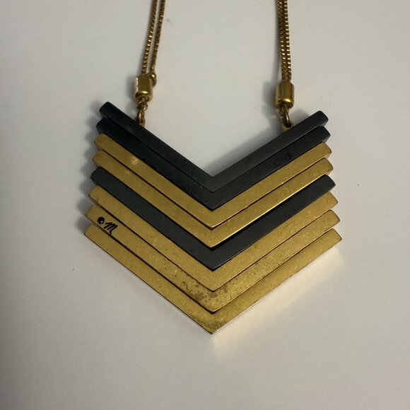 Madewell Gold Pewter Chevron Arrowstack Pendant Adjustable Necklace - Picture 5 of 7